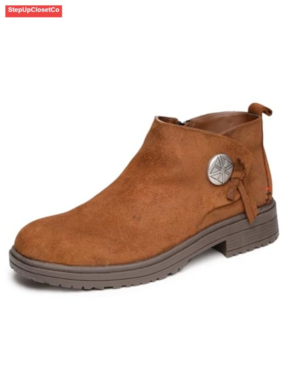 Suede Ankle Bootie Water Resistant Low Heel Lug Sole Short Boots